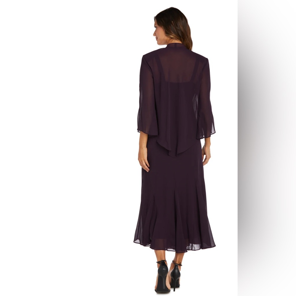 R&M Richards Plum Chiffon Maxi Dress with Beaded Detail - Picture 4 of 16
